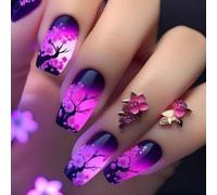 Unghie finte quadrate a pressione, con fiore, colla su acrilico artificiale, 24 pezzi, per donne e ragazze