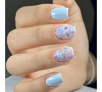 Unghie finte quadrate a pressione con fiore, in 12 misure, 24 pezzi, punte francesi per fai da te, decorazioni artistiche, colle acriliche per unghie per donne, trasparente