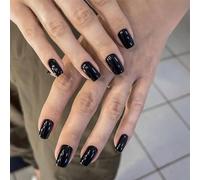 Unghie finte quadrate corte, 24 unghie finte rosso vino, unghie adesive a pressione, unghie lucide in tinta unita, con colla per unghie, per donne e ragazze (rosso vinaccio)