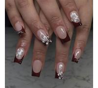 Unghie finte quadrate corte con fiori lucidi, a pressione, coperture complete, unghie artificiali in acrilico, 24 pezzi