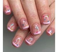 Unghie finte quadrate glitterate - Cielo stellato viola e grigio - Unghie adesive for donna - Unghie a copertura totale for nail art fai da te(Light Pink)