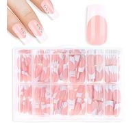 Unghie finte quadrate lunghe, 360 pezzi, con punta francese, colore nude, lucide, copertura completa, colla, per nail art, manicure, decorazioni per donne e ragazze, rettangolari, rettangolari