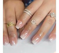 Unghie finte riutilizzabili con sfumatura naturale, unghie corte quadrate, 24 pezzi, per donne e ragazze, con colla solida, lampada per unghie