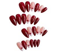 Unghie finte rosse a cinque punte Stella Unghie finte Copertura Completa Premere sulle Punte Del Chiodo Nail Art Mandorla Artificiale Chiodo Patch