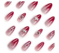 Unghie finte rosse sfumate con motivo a ragnatela Unghie finte con design Unghie finte a mandorla con punte for unghie staccabili Manicure estiva di lusso