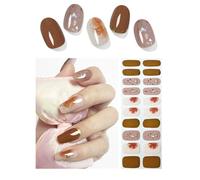 Unghie Gel Adesive UV,20 PCS Fiore Marrone,Puro Pellicola per Unghie Autoadesiva