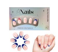 Unghie in Gel Adesivi Stile Francese, 24 Pezzi Corti Forma Mandorla Decorazioni Bandiera Festa Nazionale, Estremità Nude Bandiera Completa Rivestimento Decorazione Stella Cura Bellezza Salone Ragazze