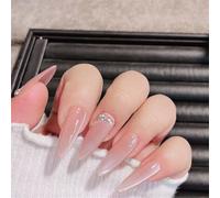 Unghie lunghe a mandorla fatte a mano indossabili, diamanti decorativi per nail art, rosa lucido, per donne e ragazze, 10 pezzi (19630-S)