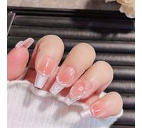 Unghie lunghe fatte a mano indossabili con perline diamantate per nail art, decorazione francese luccicante, per donne e ragazze, 10 pezzi (19936-M)