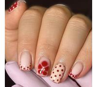 Unghie moderne francesi marroni a pois floreali lucidi a pressione 24 pezzi punta quadrata materiali ABS unghie arte per feste ufficio stili casual festa musica festival premere sulle unghie