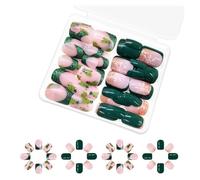 Unghie natalizie a pressione, quadrate, corte, bianche, glitterate, per feste natalizie, facili da applicare