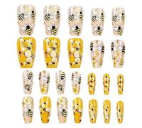 Unghie Press On Per Donna 24 Pezzi con Diverse Misure di Colla Gel | Unghie Finte Di Media Lunghezza Per Donne e Ragazze, Viaggi, Shopping, Palcoscenico e Performance