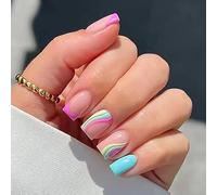 Unghie pronte da indossare 24 pezzi multicolori per l'estate, unghie finte rimovibili, naturali e confortevoli, resistenti e durevoli, look alla moda