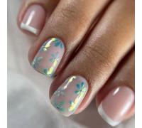 Unghie quadrate corte lucide 24 Pcs Bellissimi Dettagli floreali Copertine Pieno Sulle Unghie Per Usura Quotidiana E Evento Speciale Breve Stampa Quadrata Su Chiodo