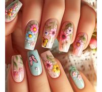 Unghie quadrate Suggerimenti Fiore Colle Finte su Stick On Press On Artificiale Falso Per Le Donne Ragazze Design Un