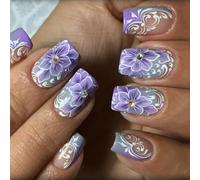 Unghie quadrate Suggerimenti Fiore Colle Finte su Stick On Press On Artificiale Falso Per Le Donne Ragazze Design Un