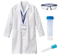 UNGLINGA Camice da laboratorio per bambini, ragazzi e ragazze, costume da dottore e scienziato, con occhiali scientifici, carta d'identità e provetta per Halloween e giochi di ruolo (XL)