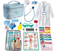 UNGLINGA Set da gioco da medico, costume da medico per bambini e bambine | Borsa medica per giochi di ruolo creativi, regalo giocattolo, siringa di legno, stetoscopio realistico, valore educativo