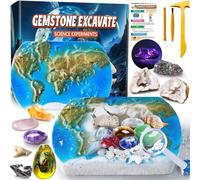 UNGLINGA Set di scavo di gemme per bambini, ragazzi e ragazze - Idea regalo per il compleanno con 15 vere gemme e fossili, incluso attrezzo, giocattolo educativo di geologia S.T.E.M