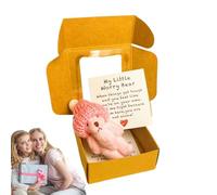Ungtyb Bear Stuffed Animal, Handmade Plush Toy Gift, Small Bear in Box with Inspirational Card, Soft Companion, Women Men Kids, Positive Home Decor Bedroom Desk, 8.5x4cm Pink White Coffee Brown