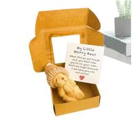 Ungtyb Bear Stuffed Animal, Handmade Plush Toy Gift, Small Bear in Box with Inspirational Card, Soft Companion, Women Men Kids, Positive Home Decor Bedroom Desk, 8.5x4cm Pink White Coffee Brown
