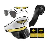 Ungtyb Costume Accessories, Airline Pilot Costume, Captain Cosplay Dress with Accessories, Including a Hat, Tie, and Epaulette for Role Play, or Career Day Events, 1 Set