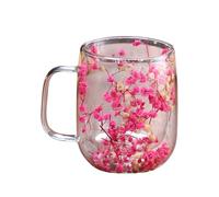 Ungtyb Double Wall Glass Coffee Mugs - Clear Double Walled Cups | Glass Tea Mugs with Handle, Whiskey Milk Beer for Hot & Cold Drinks, Insulated Flower Design Glassware for Home Outdoor Picnic Party