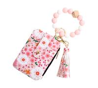 Ungtyb Floral Design ID Wallet, Artificial Leather Credit Card Holder, Small Floral Print Wallet, Decorative ID Bag with Tassel 8.5x12cm for Credit Cards, Light Pink, Hot Pink, Yellow, Lavender Color