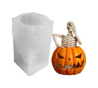 Ungtyb Stampo per candele a forma di teschio di zucca, stampo in silicone 3D per Halloween, decorazione da scrivania, per aromaterapia, sapone, fondente, cioccolato, biscotti, torte gommose, caramelle