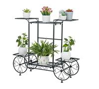 Unho Espositore per Piante in Metallo, scaffale porta piante nero porta vasi da interno portavasi da balcone scaffale portafiori in ferro battuto Portavasi da giardino con Ruote Decorativo esterno