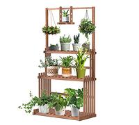 Unho Portafiori in legno, Scala per fiori a 3 livelli, scala per piante a più livelli, Portapiante in legno per interni ed esterni, giardino, balcone, 79 x 36,5 x 145 cm