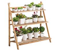 Unho, Supporto per piante a 3 ripiani, in bambù, per interni ed esterni, 100 cm