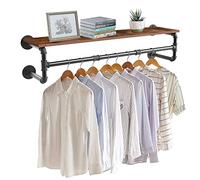 unho Tubo Appendiabiti Industriale, Barra Appendiabiti da muro Con Ripiano Superiore Bastone Appendiabiti da muro Asta Tubo Armadio Appendiabiti Metallo Staccabile Ingresso Cucina Balcone 104x22x25cm