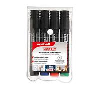 Uni-Ball 159004 - Pennarello Uni Prockey, punta a cuneo, 3 - 6 mm, set da 4