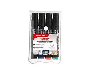 Uni-Ball 159104 - Pennarello Uni Prockey, punta a cuneo, 1,2-1,8 mm, set da 4