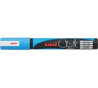uni-ball 186247 - Pennarello per finestre e gessetti UNI CHALK PWE-5M, 1,8 - 2,5 mm, punta tonda, blu chiaro