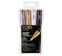 POSCA Mitsubishi Pencil PC1MC - 4 pennarelli metallici a punta conica extra fine, a base d'acqua, multiuso, per carta, tessuto, vetro, ciottoli, legno, ecc.