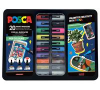 Uni-Ball 186831 - POSCA Marker Set, 20 Acrylstifte im Etui, Marker Set Pop Colou