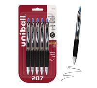 uni-ball 207 penne gel retrattili, micro punta (0,5 mm), blu, 5 pezzi