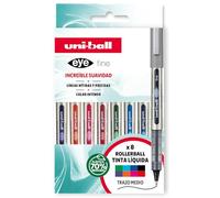 Uni-ball Astuccio Rollers, inchiostro liquido, UB-157, colori assortiti, 8 pezzi