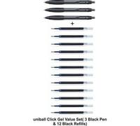 Uni-Ball Click Gel Pen 0,7 mm Nero 3 Pen Confezione da 12 Refill Value