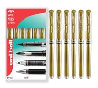 Uni Ball Gold penna Signo Broad Metallic 1 mm larghezza linea 0.65 mm, punta in metallo con impugnatura in gomma um-153 roller con inchiostro gel (confezione da 6)