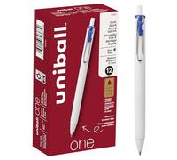uni-ball One Retractable Gel Pens, Medium Point, 0.7 mm, White Barrel, Blue Ink, Pack Of 12 Pens