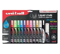 uni-ball Pennarelli a gesso liquido, multiuso, lavabili e cancellabili, per lavagne, lavagne, specchi, vetro, plastica, finestre, metallo, atossici, confezione multipla da 12