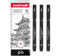 uni-ball Pin, penne a punta fine nera, inchiostro resistente all'acqua e allo sbiadimento, ideali per schizzi, scrapbooking, delineare, arte, disegno tecnico, in busta (confezione da 3, 0,1 mm)