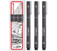 uni-ball Pin, penne a punta fine, inchiostro resistente all'acqua e allo sbiadimento, ideali per schizzi, scrapbooking, contorni, arte, disegno tecnico, in confezione regalo (grigio scuro, 0,5 mm, 3)