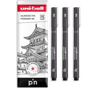 uni-ball Pin, penne a punta fine, inchiostro resistente all'acqua e allo sbiadimento, ideali per schizzi, scrapbooking, contorni, arte, disegno tecnico, in confezione regalo (grigio scuro, 0,1 mm, 3)