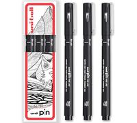 uni-ball Pin, penne a punta fine nera, inchiostro resistente all'acqua e allo sbiadimento, ideali per schizzi, scrapbooking, delineare, arte, disegno tecnico, in confezione regalo (confezione da 3,