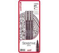 uni-ball Sensitive Seppia - Pennarelli fineliner da disegno, 3 pezzi, colore: Marrone