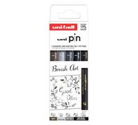 Uni-Ball SET BRUSH ART - Confezione da 5 pennarelli calibrati da 0,1 a 0,5 mm, colore: nero, grigio e seppia